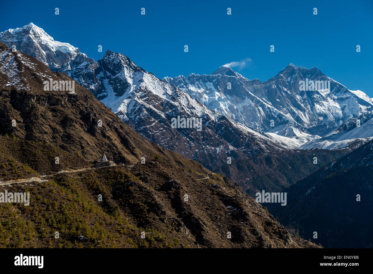 Vue de l'Everest, lhotse et nuptse peaks dans la région de l'everest Banque D'Images