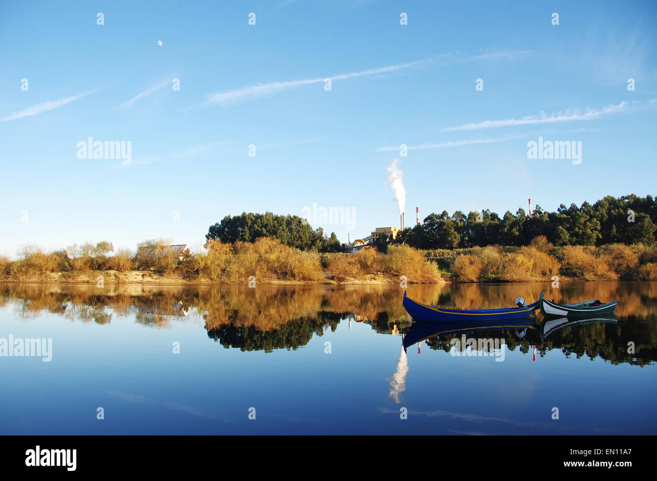 Paysage avec des bateaux dans le riverTejo Banque D'Images