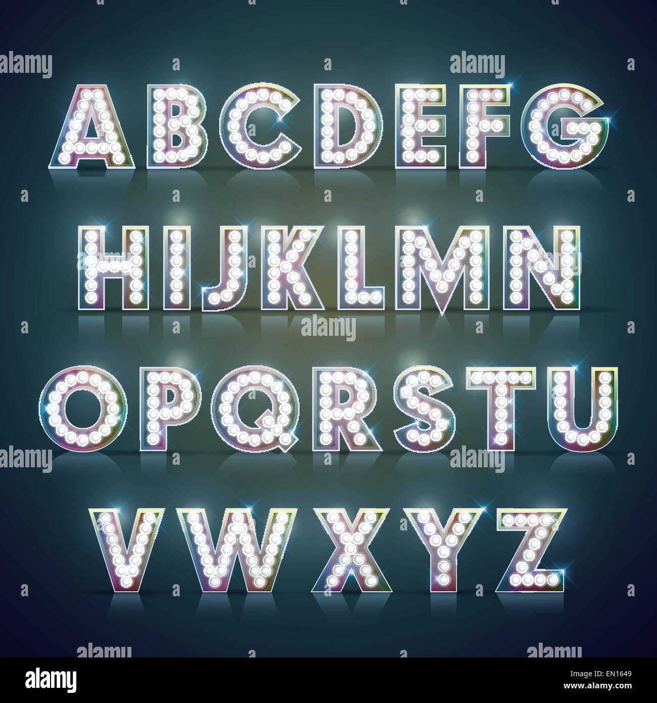 Alphabet d'éclairage moderne isolé sur fond bleu Illustration de Vecteur
