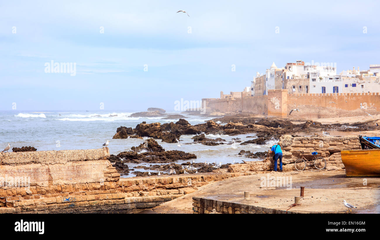 Les détails architecturaux d'Essaouira Maroc, vieux port Banque D'Images