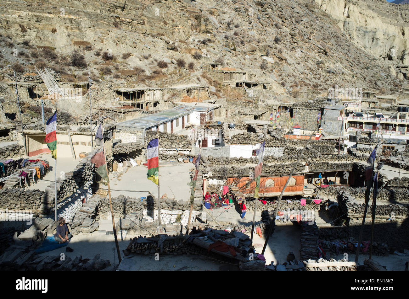 Village de Marpha, circuit de l'Annapurna trek, Mustang, Népal Banque D'Images