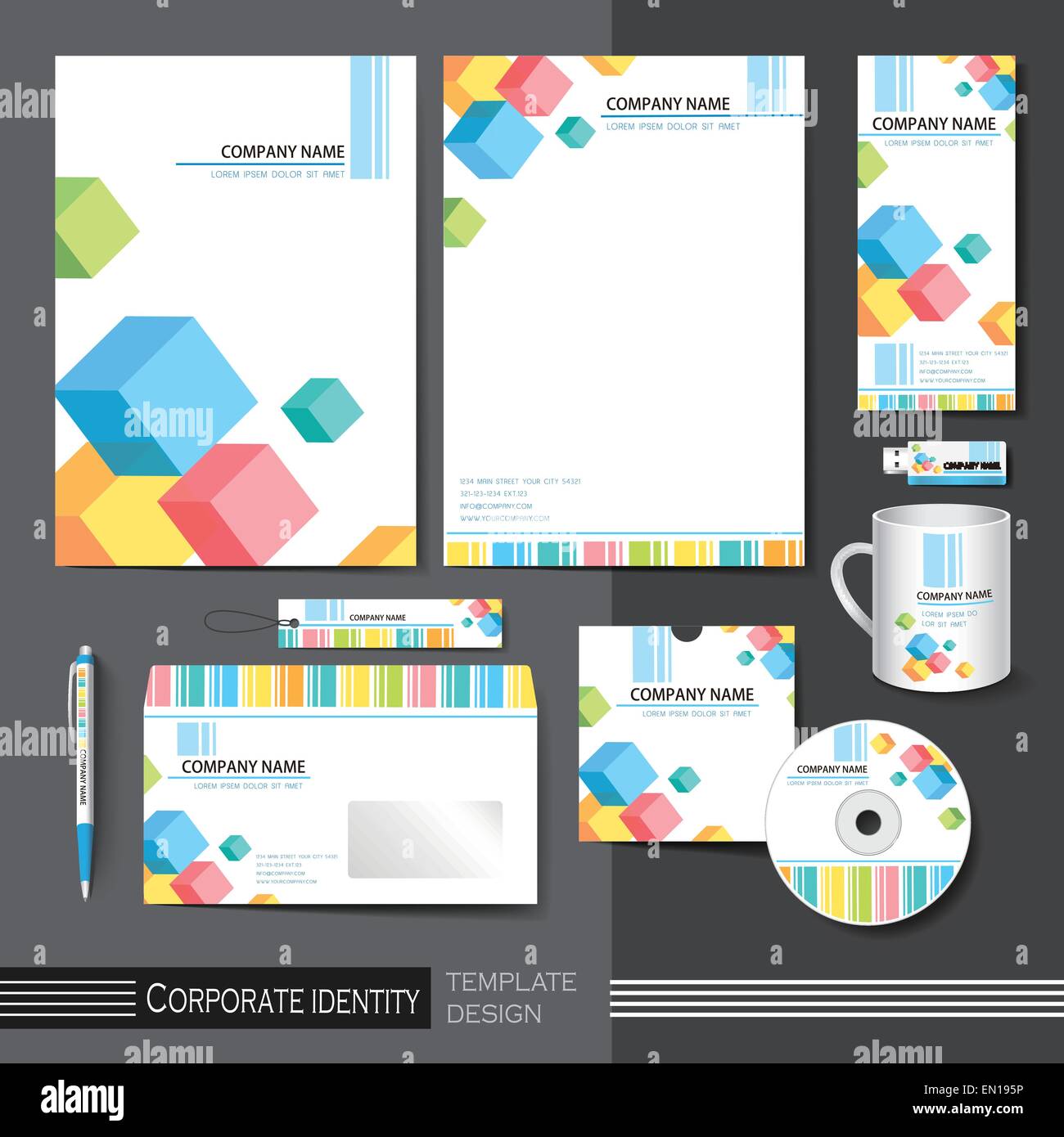 L'identité d'entreprise modèle avec éléments cube couleur. abstract background vector illustration Illustration de Vecteur