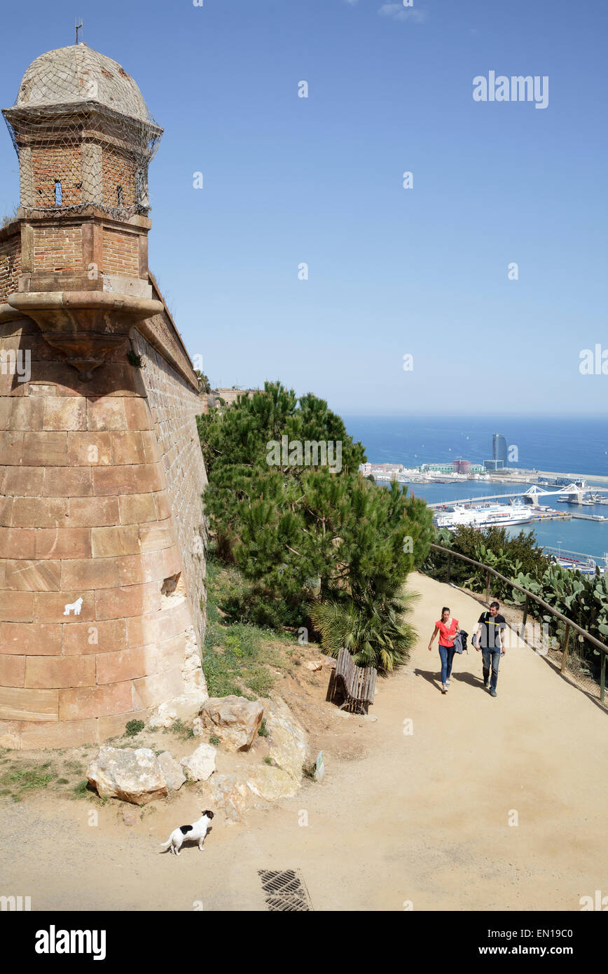 Vue du Castell de Montjuic sur les ports, Barcelone, Catalogne, Espagne Banque D'Images