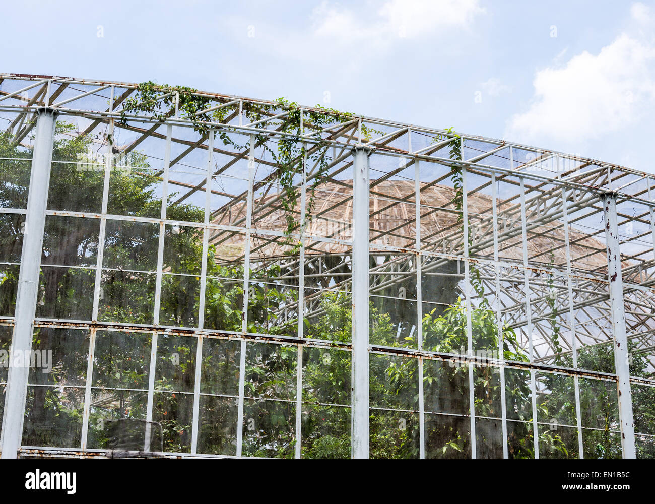 Bâtiment ancien jardin botanique sous le ciel bleu clair. Banque D'Images