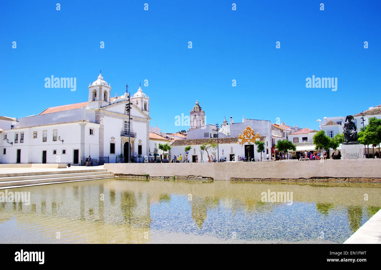 Square de la ville de Lagos en Algarve, Portugal Banque D'Images
