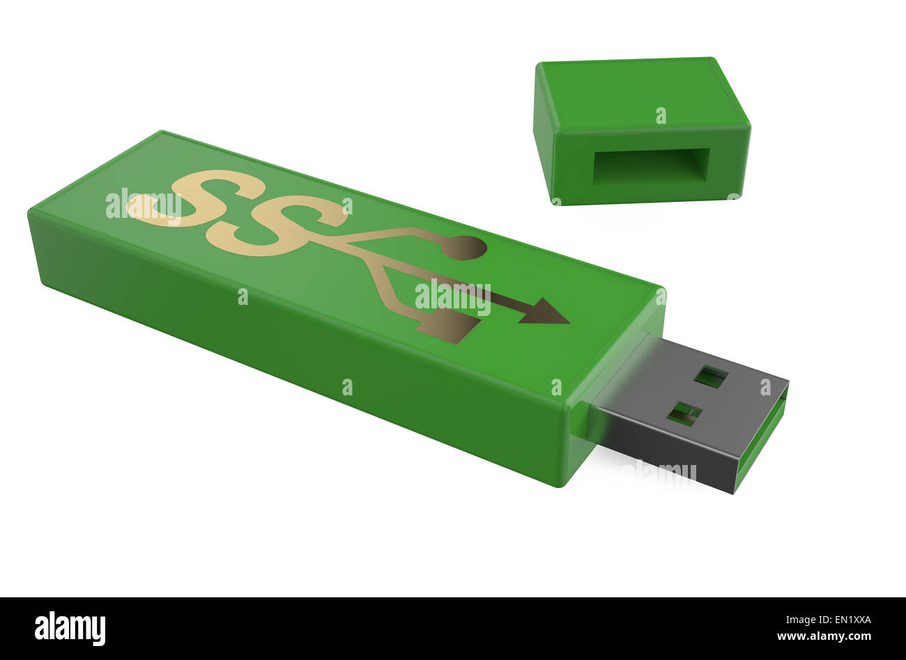Lecteur USB clignote rouge 3,0 ss isolé sur fond blanc Banque D'Images