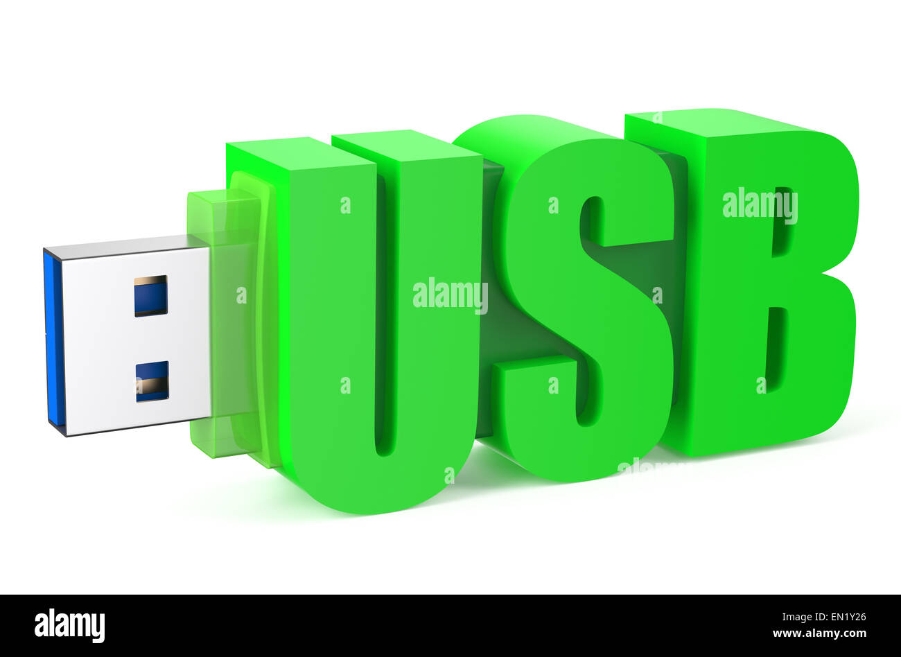Lecteur flash USB vert ss 3.0 isolé sur fond blanc Banque D'Images