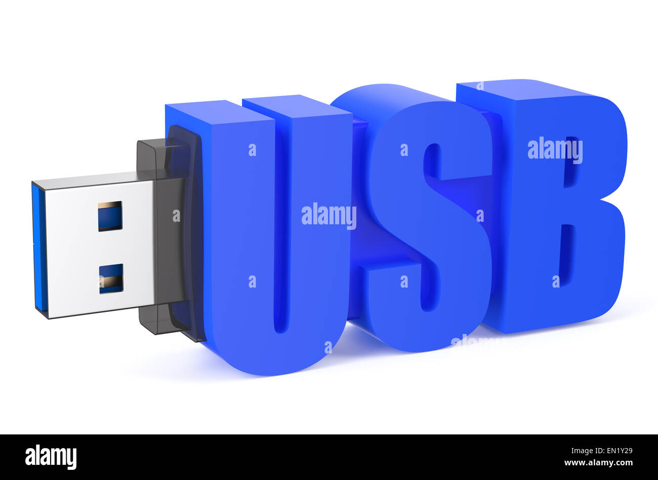 Lecteur flash USB bleu ss 3.0 isolé sur fond blanc Banque D'Images