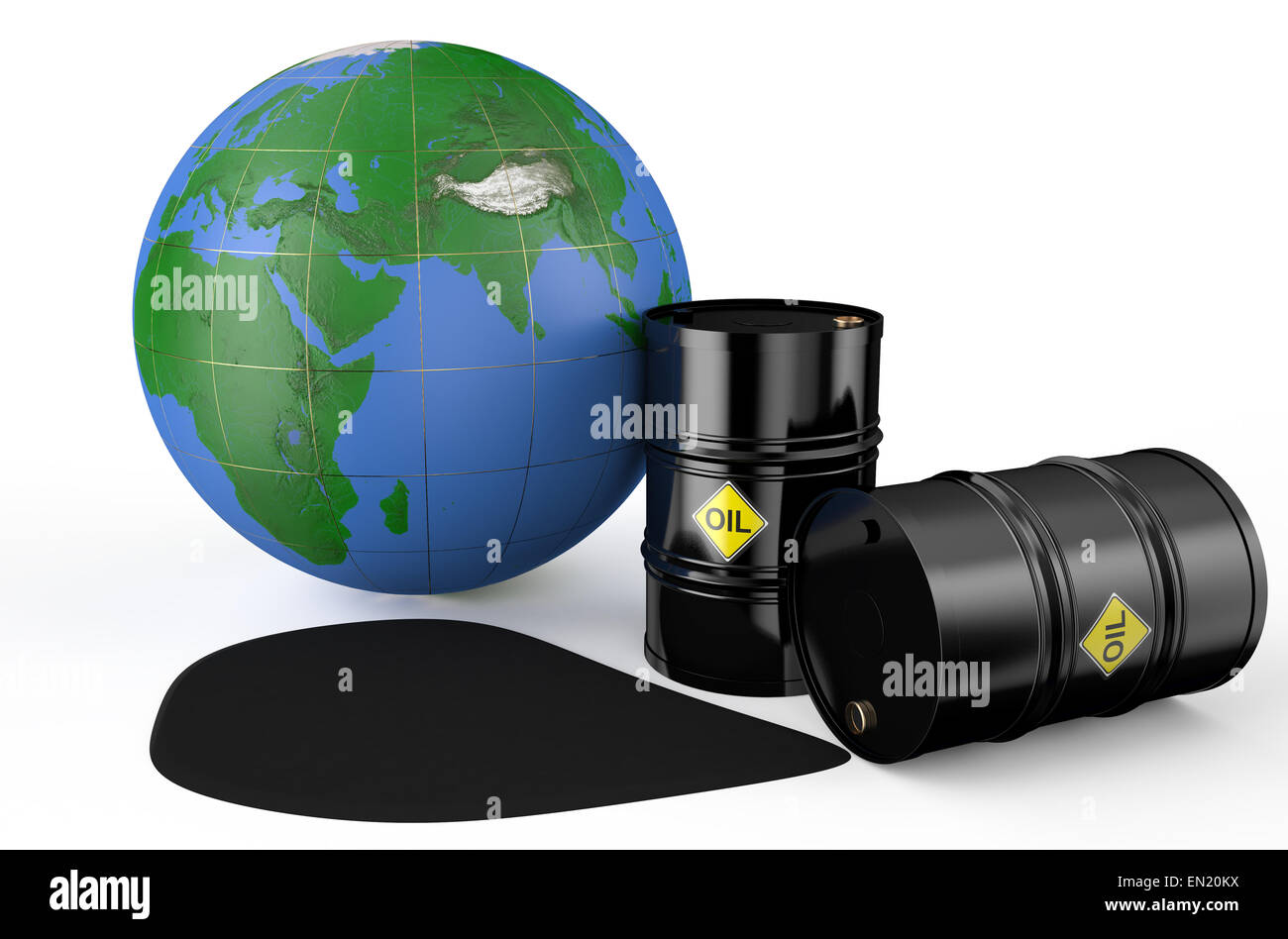 Le concept d'huile pollue la terre isolé sur fond blanc Banque D'Images