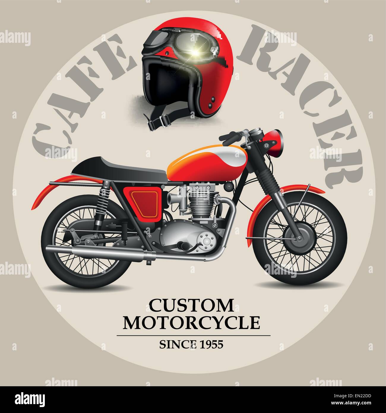Style Cafe Racer moto avec casque sur un fond blanc. Vector illustration Illustration de Vecteur