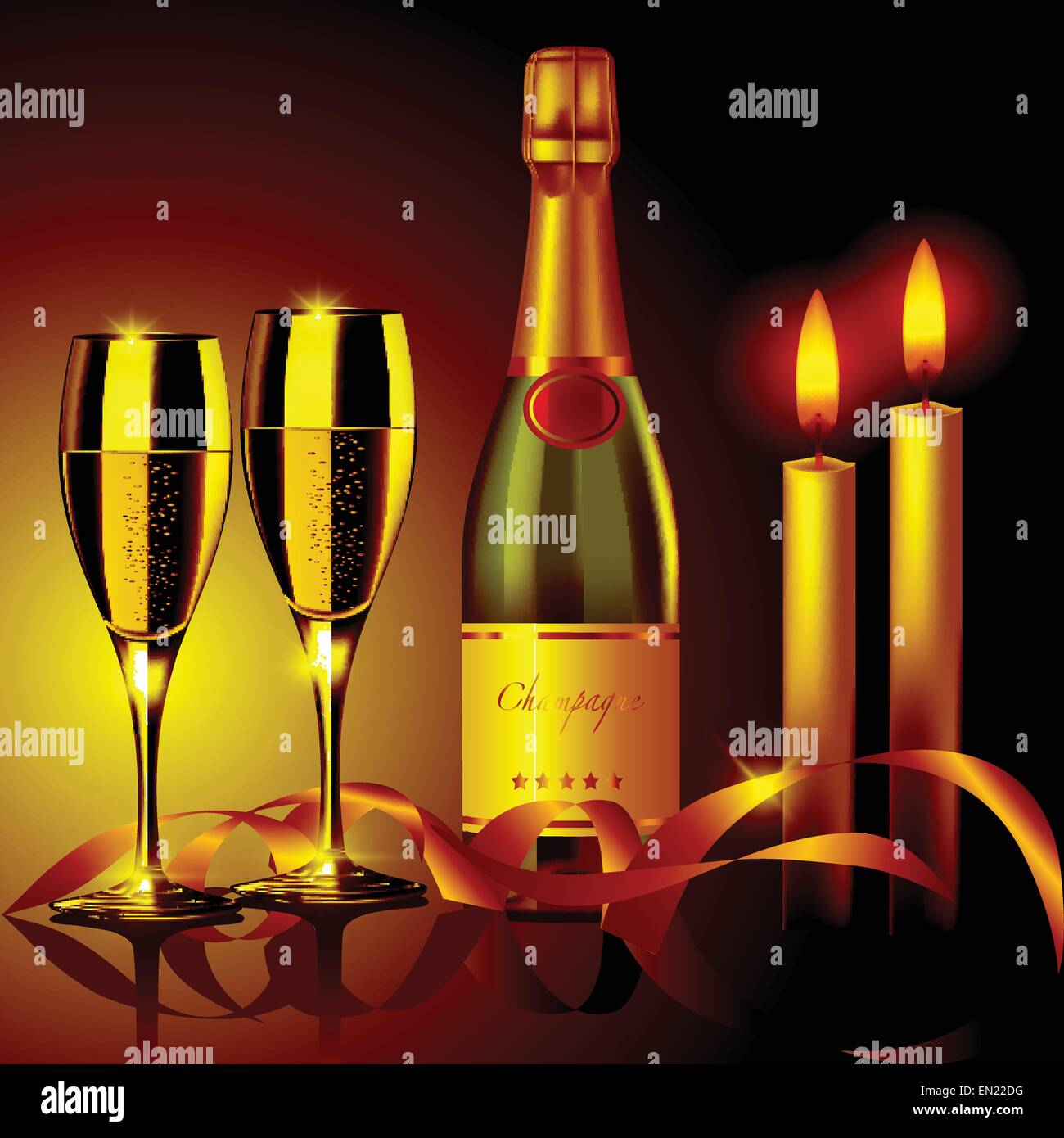 Soirée romantique. Verres de Champagne et bougies. Vector illustration Illustration de Vecteur