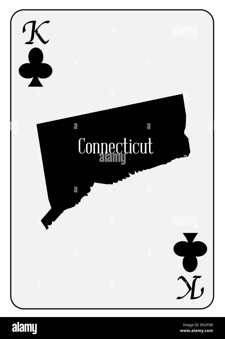 Carte muette du Connecticut et utilisé comme le Roi de trèfle motif dans un jeu de carte Banque D'Images