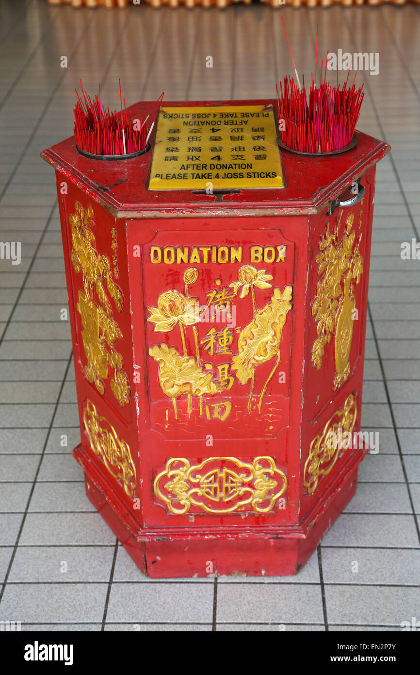 Boîte de donation à l'Thean Hou Temple chinois, Kuala Lumpur, Malaisie Banque D'Images