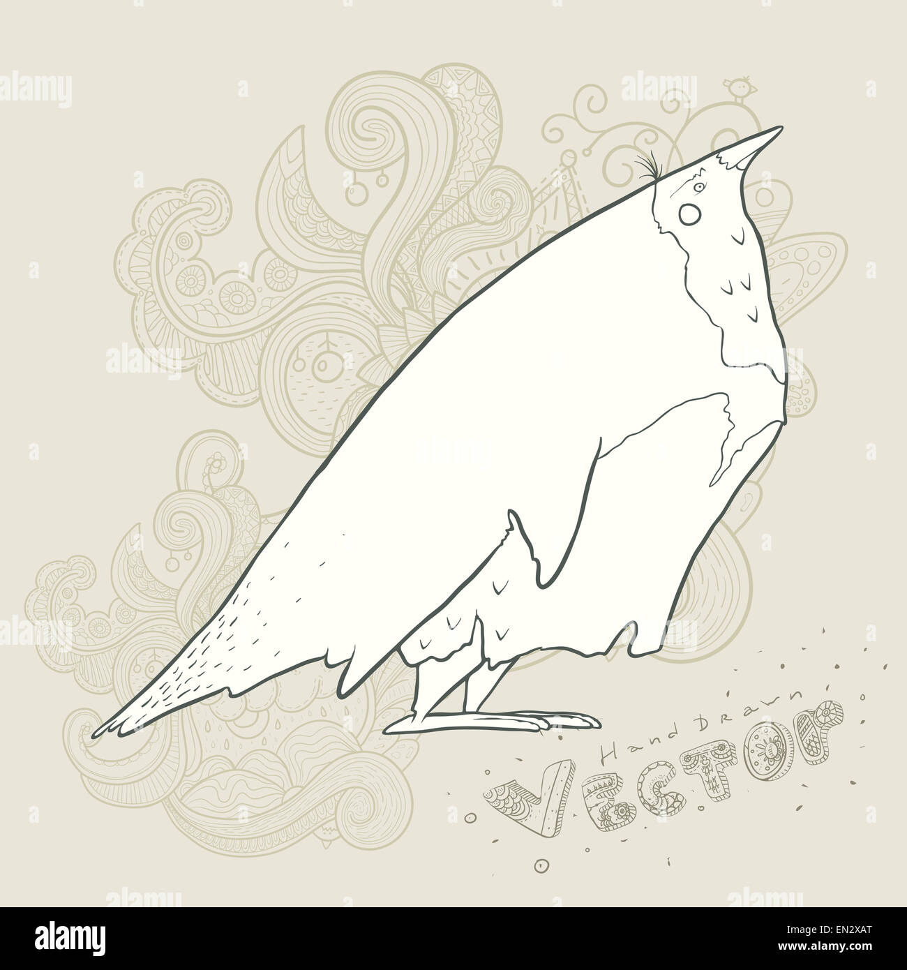 Illustration hand drawn vector cartoon retro oiseau avec abstract floral background Banque D'Images