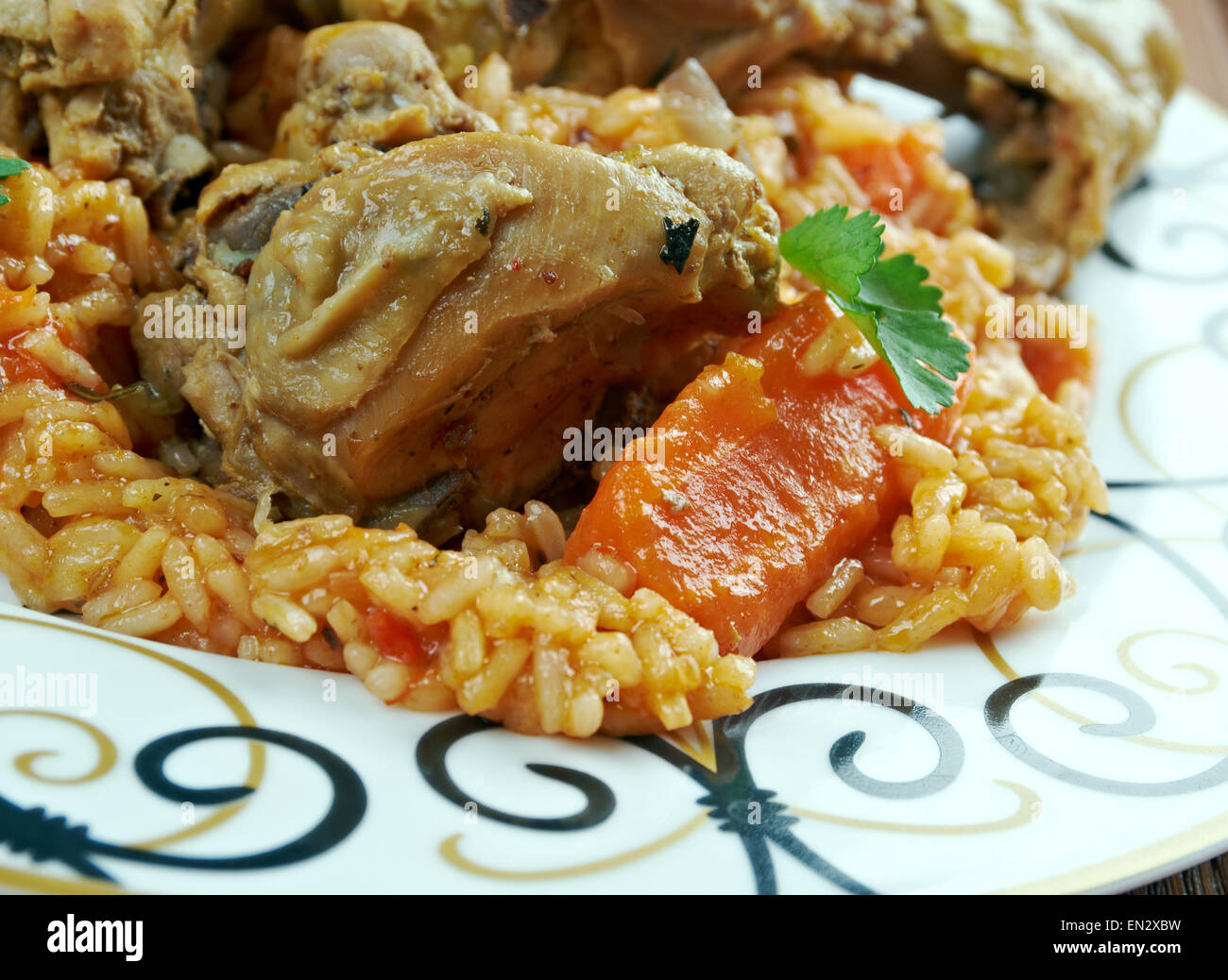 Riz gras de poulet - riz gras - .Le Burkina Faso.cuisine africaine Banque D'Images