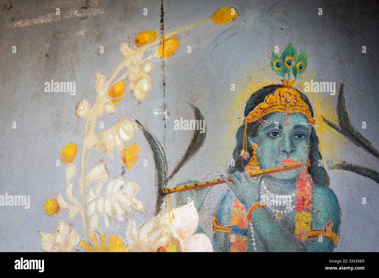 Krishna, le Berger, d'une porte avant, Dutch Palace, Mattancherry, Kochi, Cochin, Kerala, Inde Banque D'Images