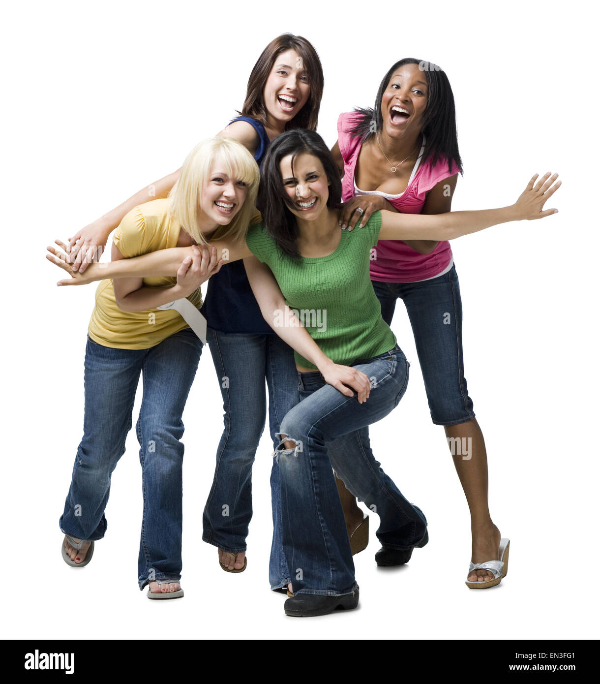 Quatre femmes rire et jouer Banque D'Images