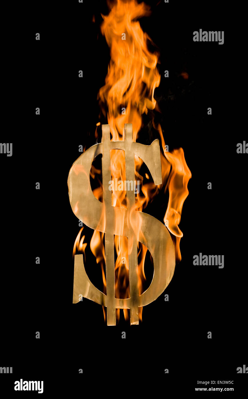 Symbole monétaire en feu Banque D'Images