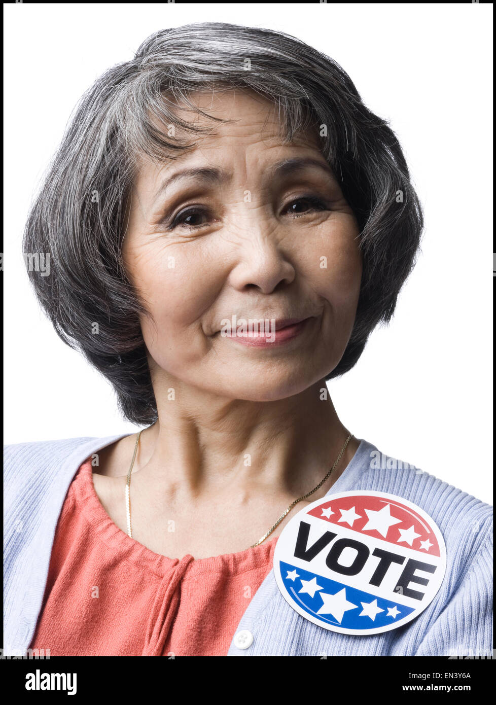 Femme avec un 'vote' Banque D'Images