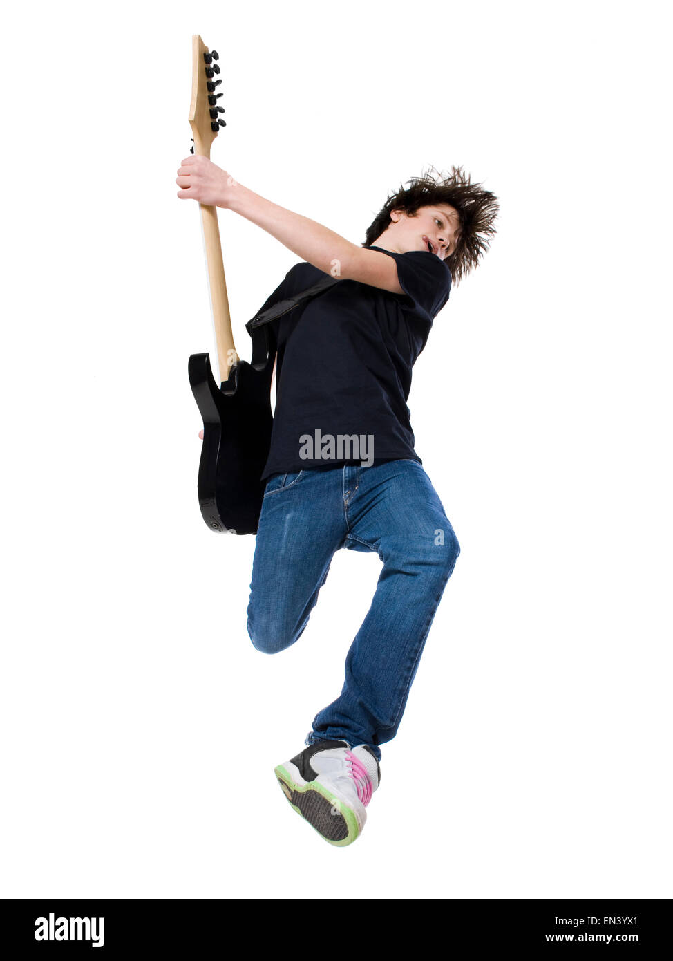 Adolescent avec une guitare Banque D'Images