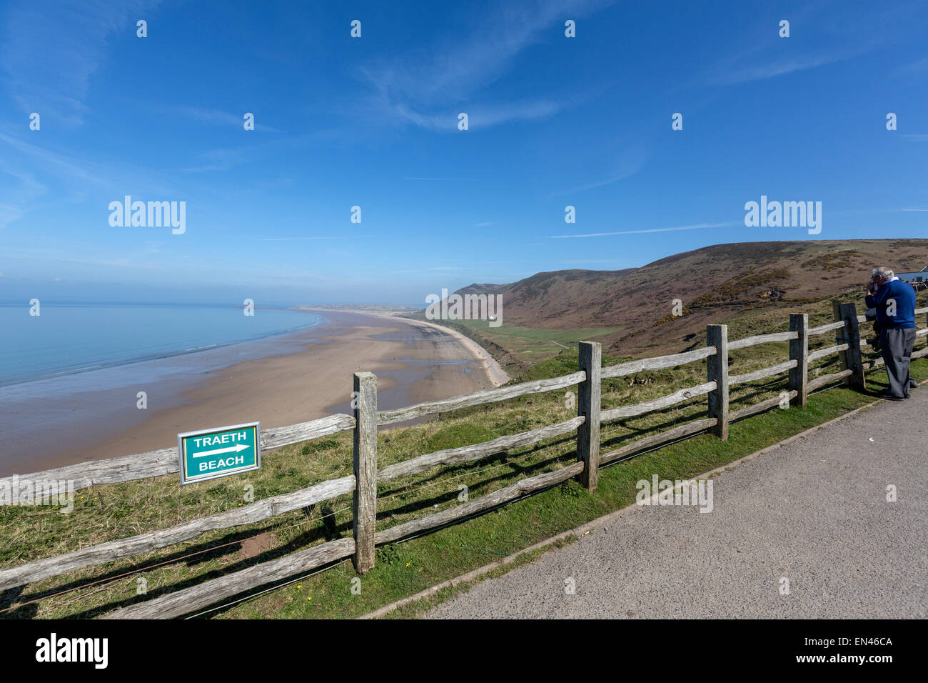 Beach connexion une clôture pour indiquer la manière de Rhossili beach, Swansea, Wales, Royaume-Uni Banque D'Images