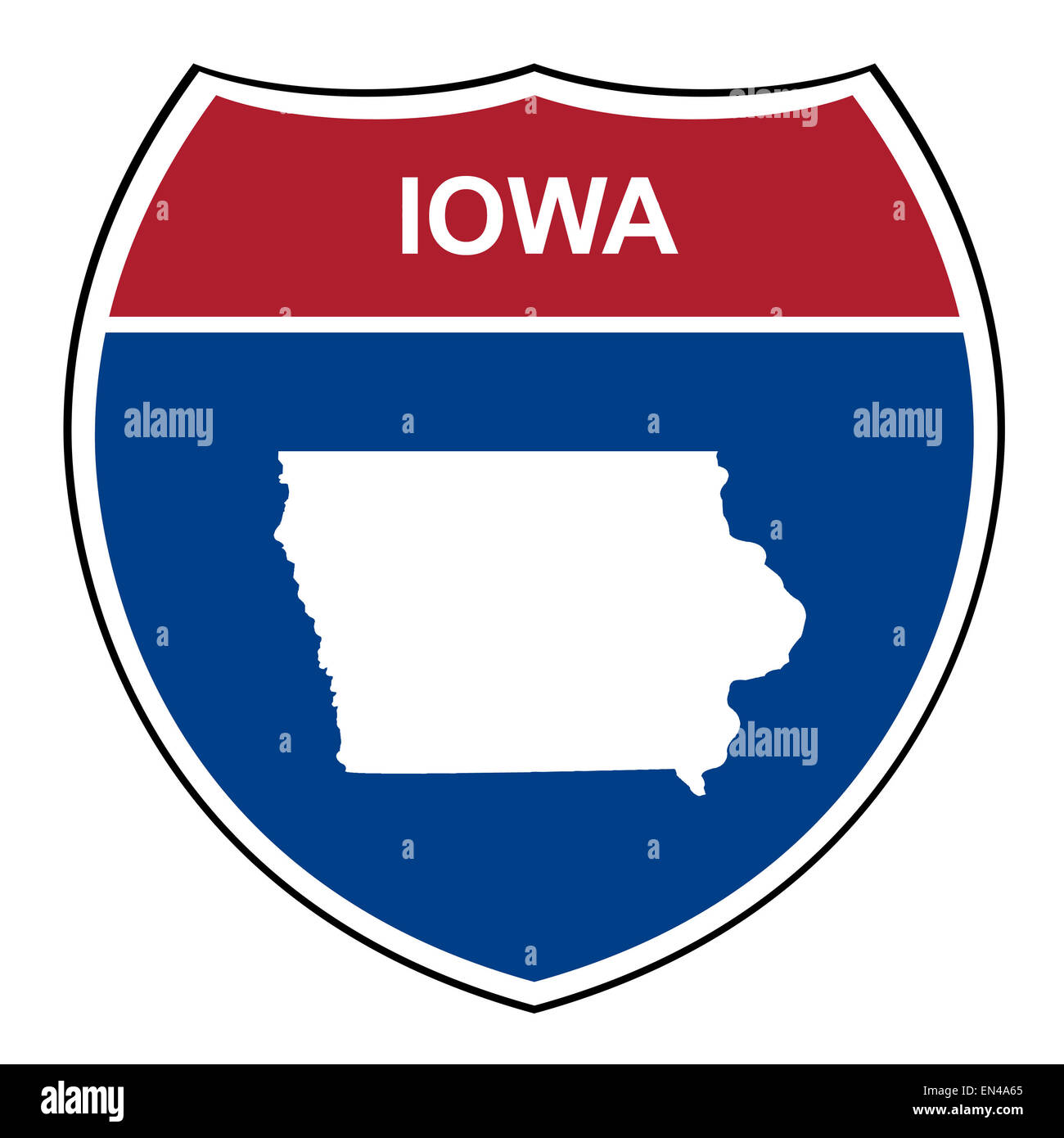 Américain de l'Iowa Interstate highway road shield isolé sur un fond blanc. Banque D'Images