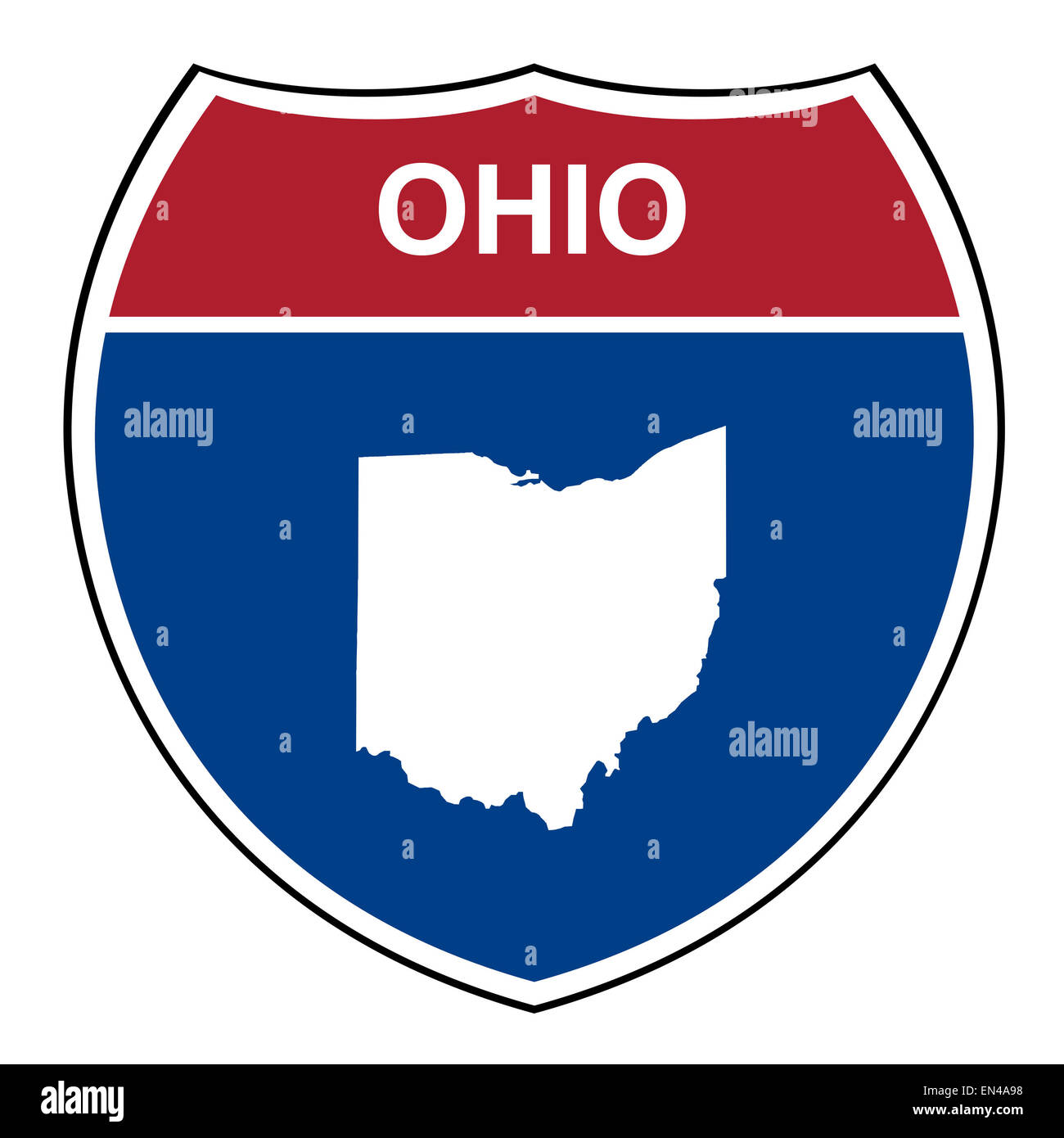 Américain de l'Ohio Interstate highway road shield isolé sur un fond blanc. Banque D'Images