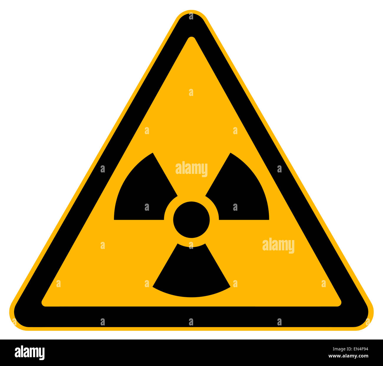Triangle jaune Avertissement nucléaire isolé sur fond blanc. Banque D'Images