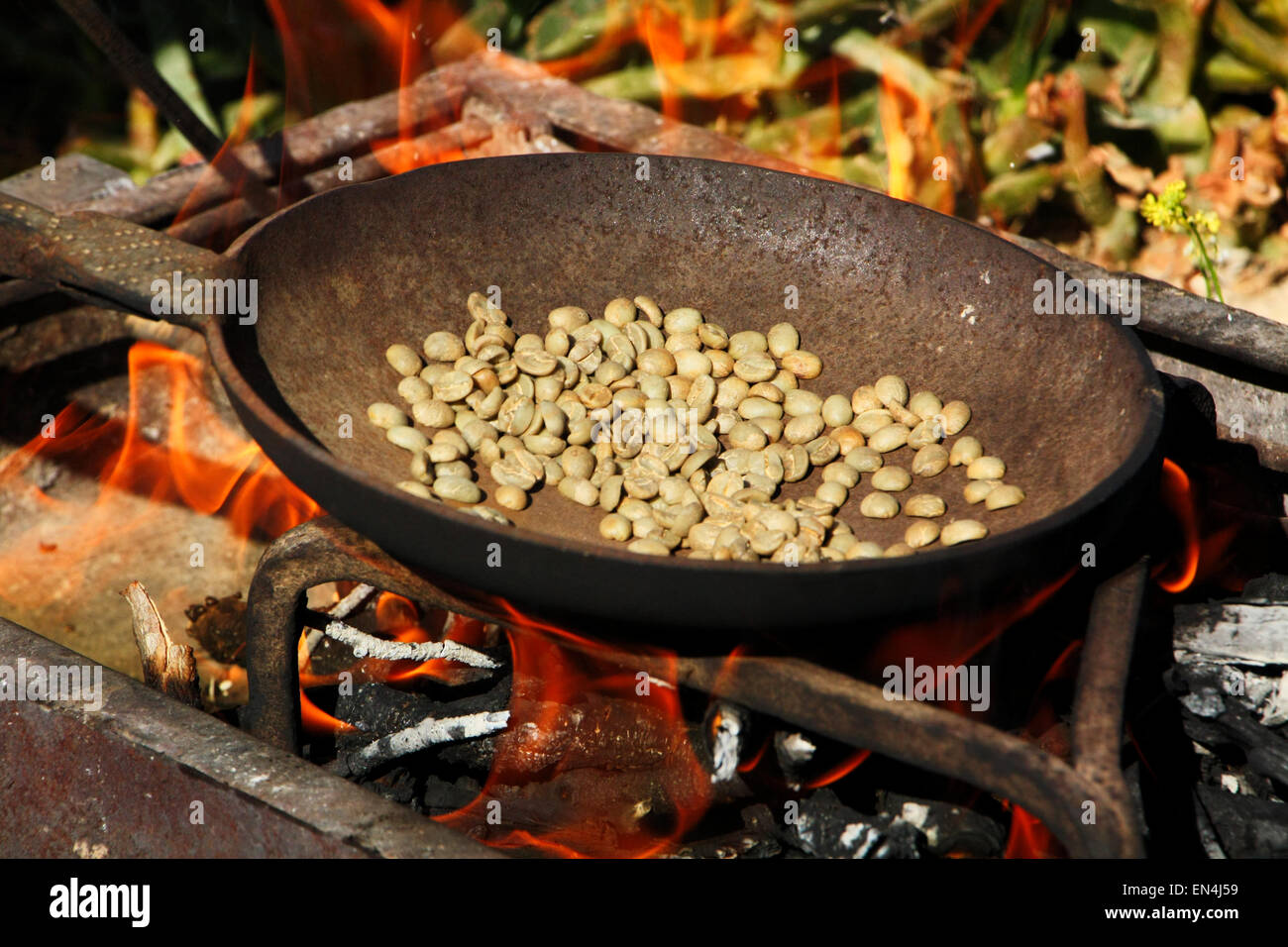 La torréfaction du café - la vieille manière mode Banque D'Images