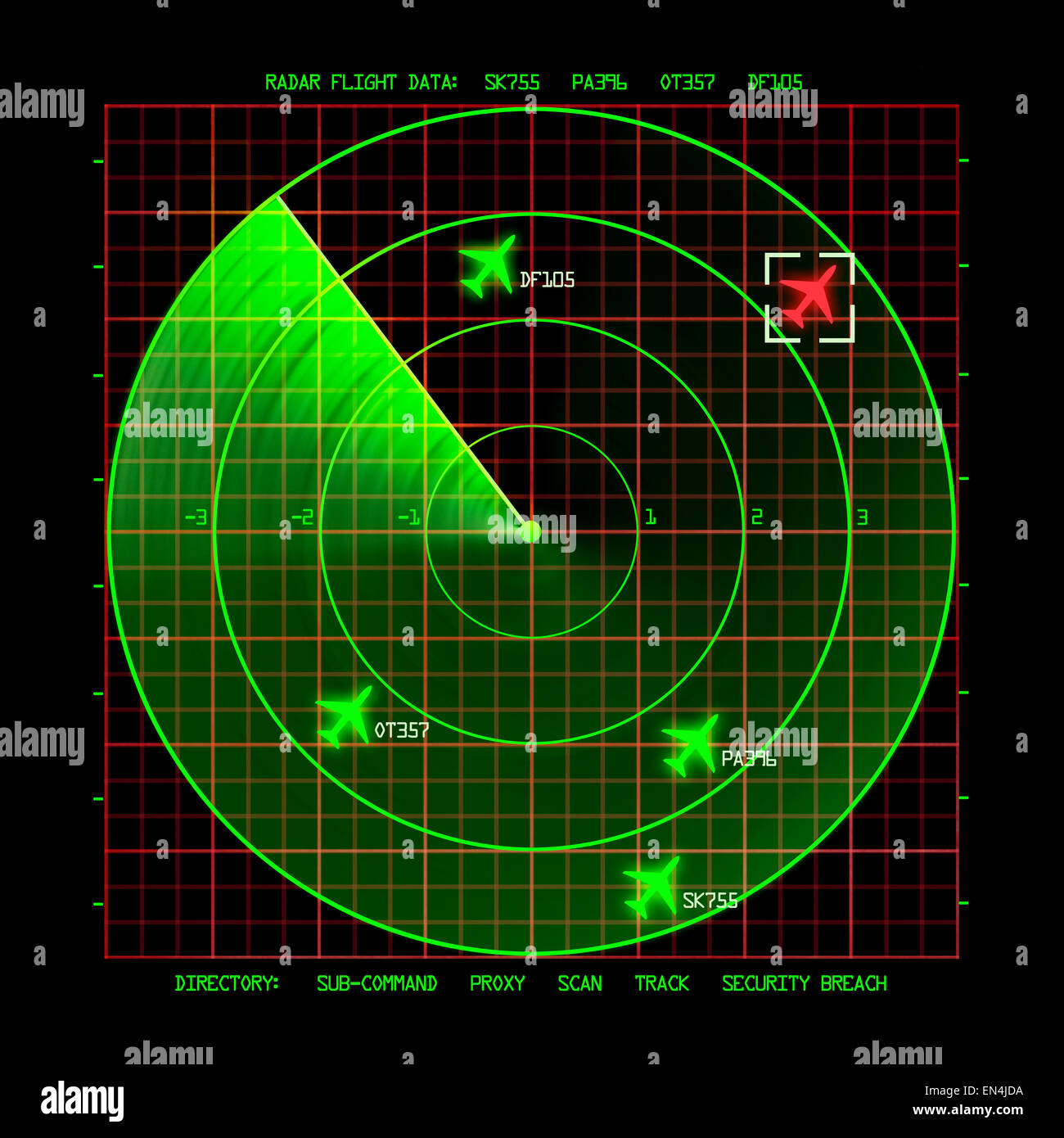 Le radar du contrôle de la circulation aérienne de l'aéroport avec des avions de l'écran d'une grille. Banque D'Images