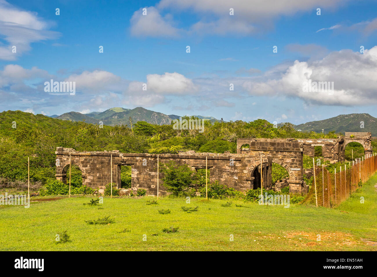 Quartiers des officiers ruines Antigua Antilles Banque D'Images