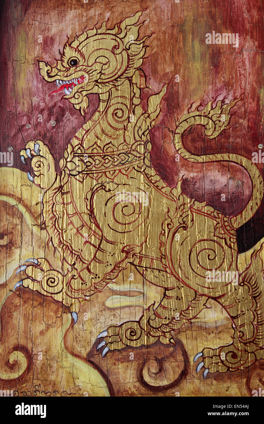 Lion mythique thaïlandais qui portent des noms comme Rajasri et Singha Banque D'Images