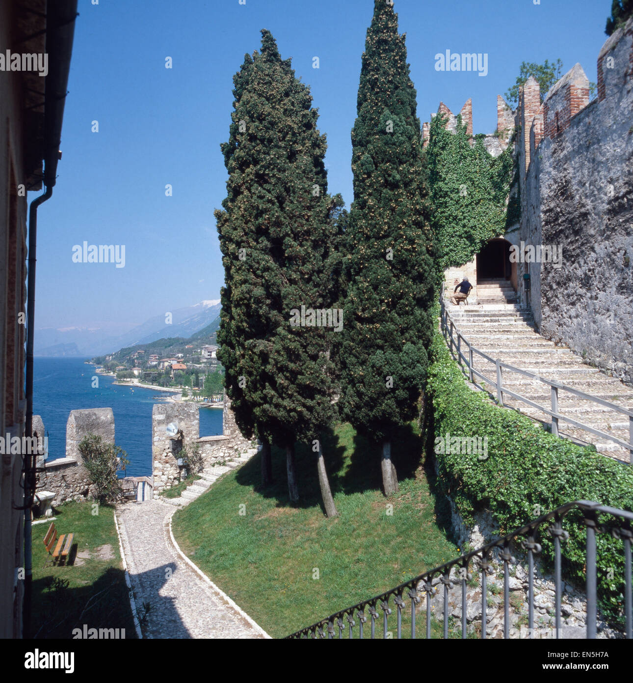 Das Castello Scaligero dans Malcesine, Gardasee, Italien des années 1970 er Jahre. Castello Scaligero à Malcesine, sur le lac de Garde, Italie 1970. Banque D'Images