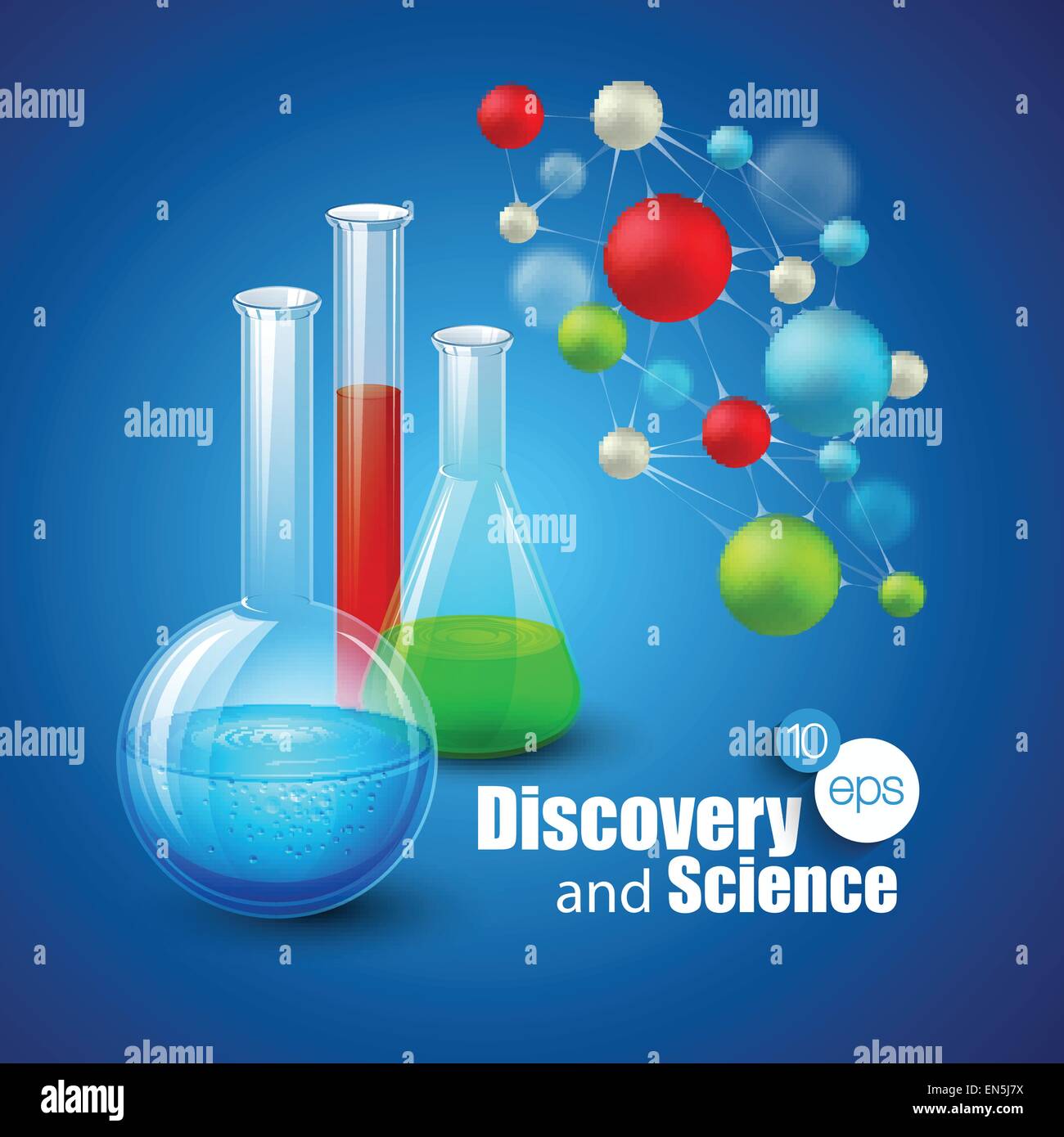La science et la découverte de produits chimiques. Vector illustration. Molécule et flacons Illustration de Vecteur