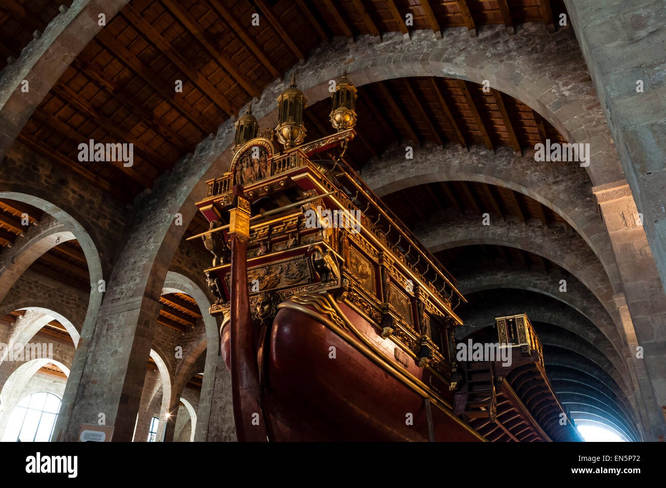 Galera Real (1568), Musée maritime de Barcelone, Relais Drassanes, Royal Shipyards of Barcelona, Museu Marítim de Barcelona, Barcelone, ​​Catalonia Banque D'Images