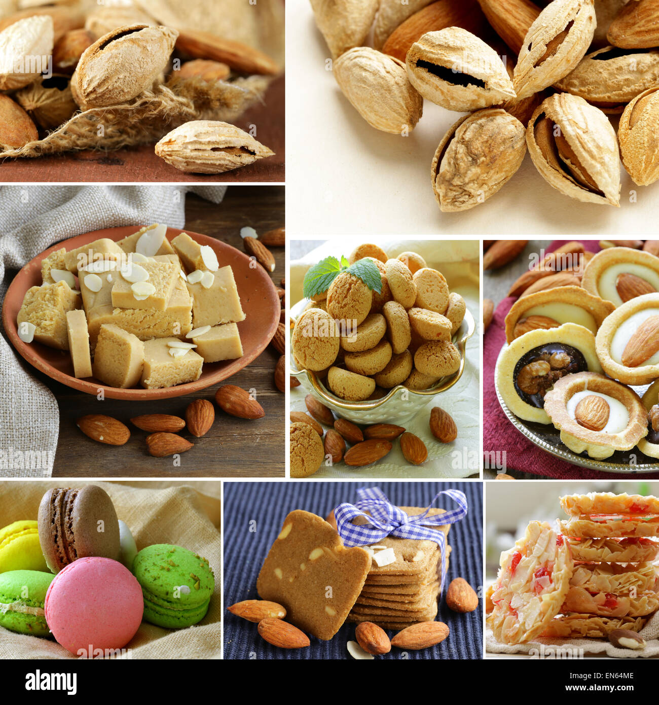 Collage d'amande et de noix - amande, macaron, cookies Banque D'Images
