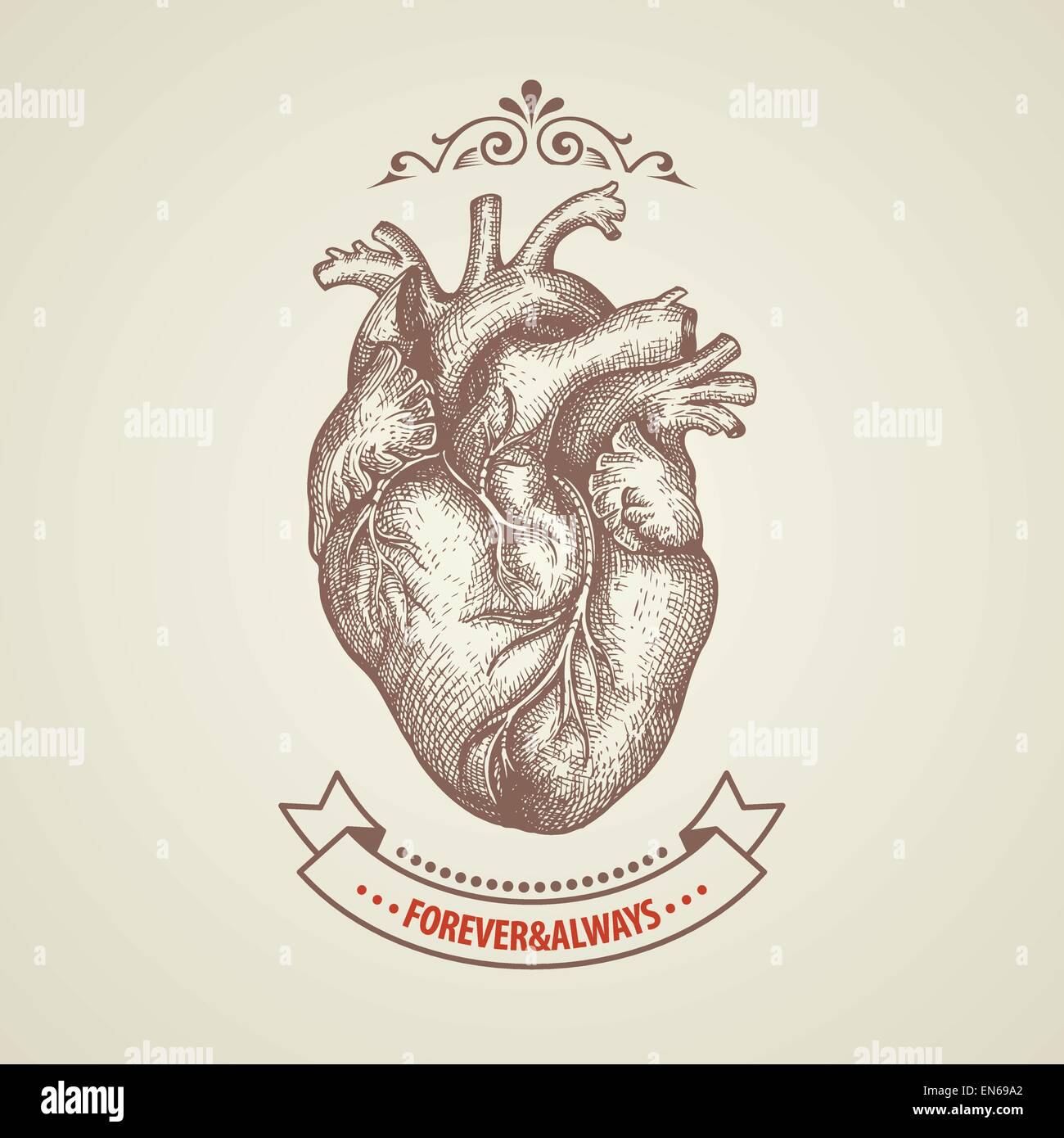 Carte de Saint-Valentin. Gravure coeur rétro Illustration de Vecteur