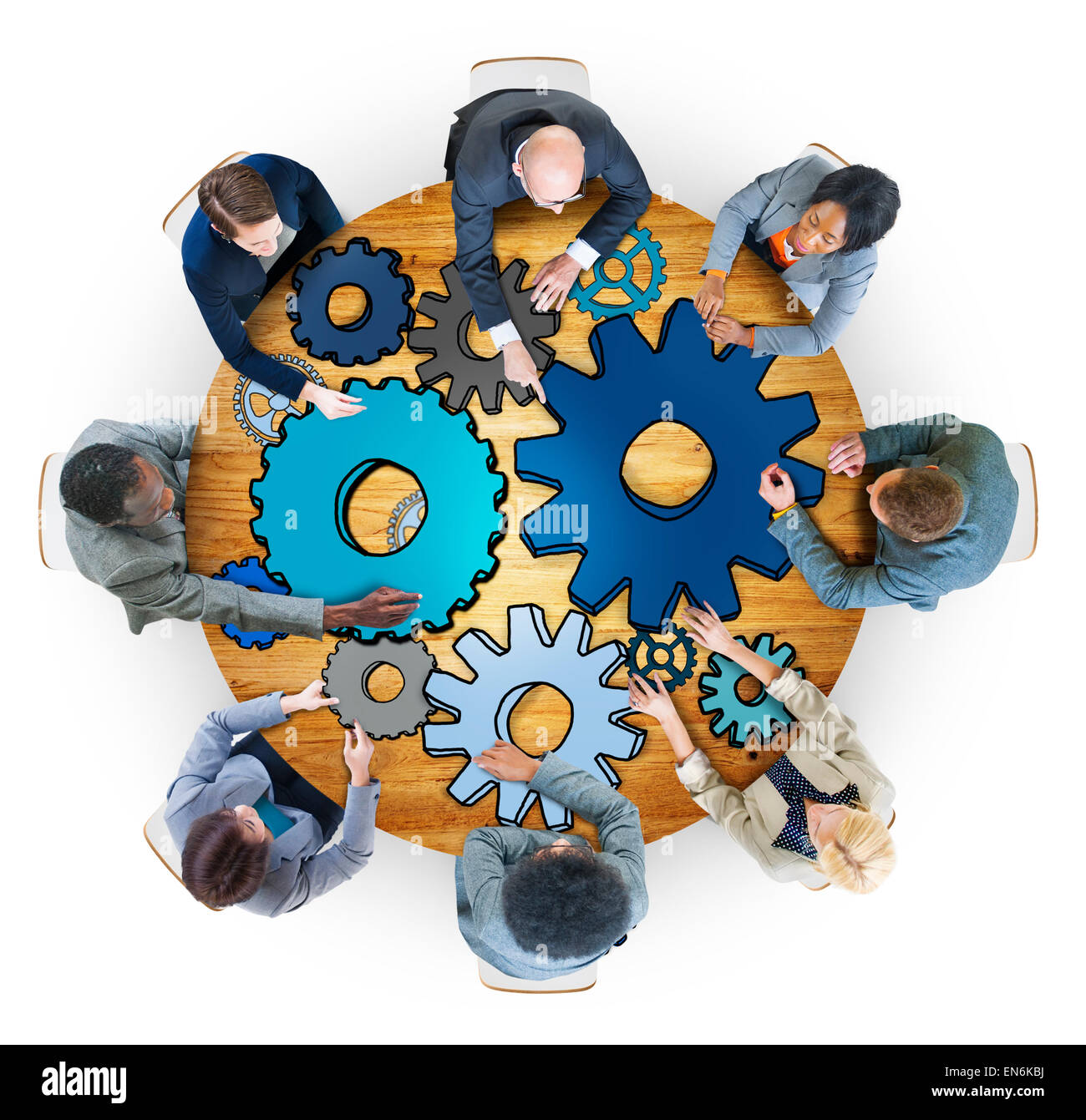 Groupe de personnes avec symbole d'engrenage dans la photo et l'illustration Banque D'Images