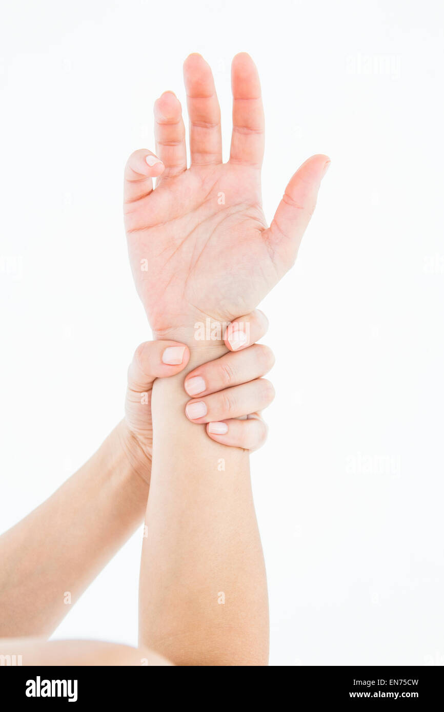 Femme avec douleur à la main Banque D'Images