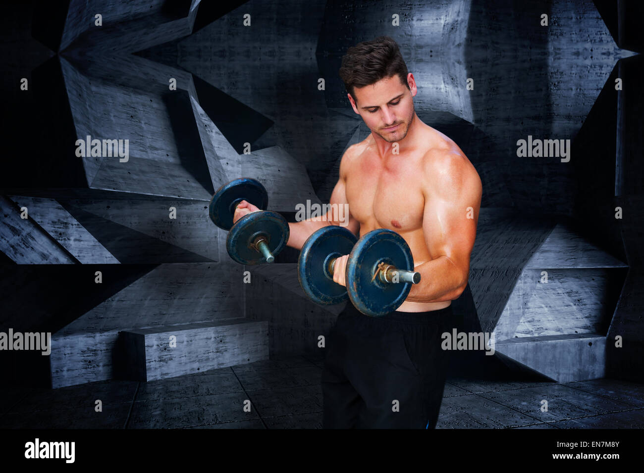 Image composite de l'haltère de levage bodybuilder Banque D'Images