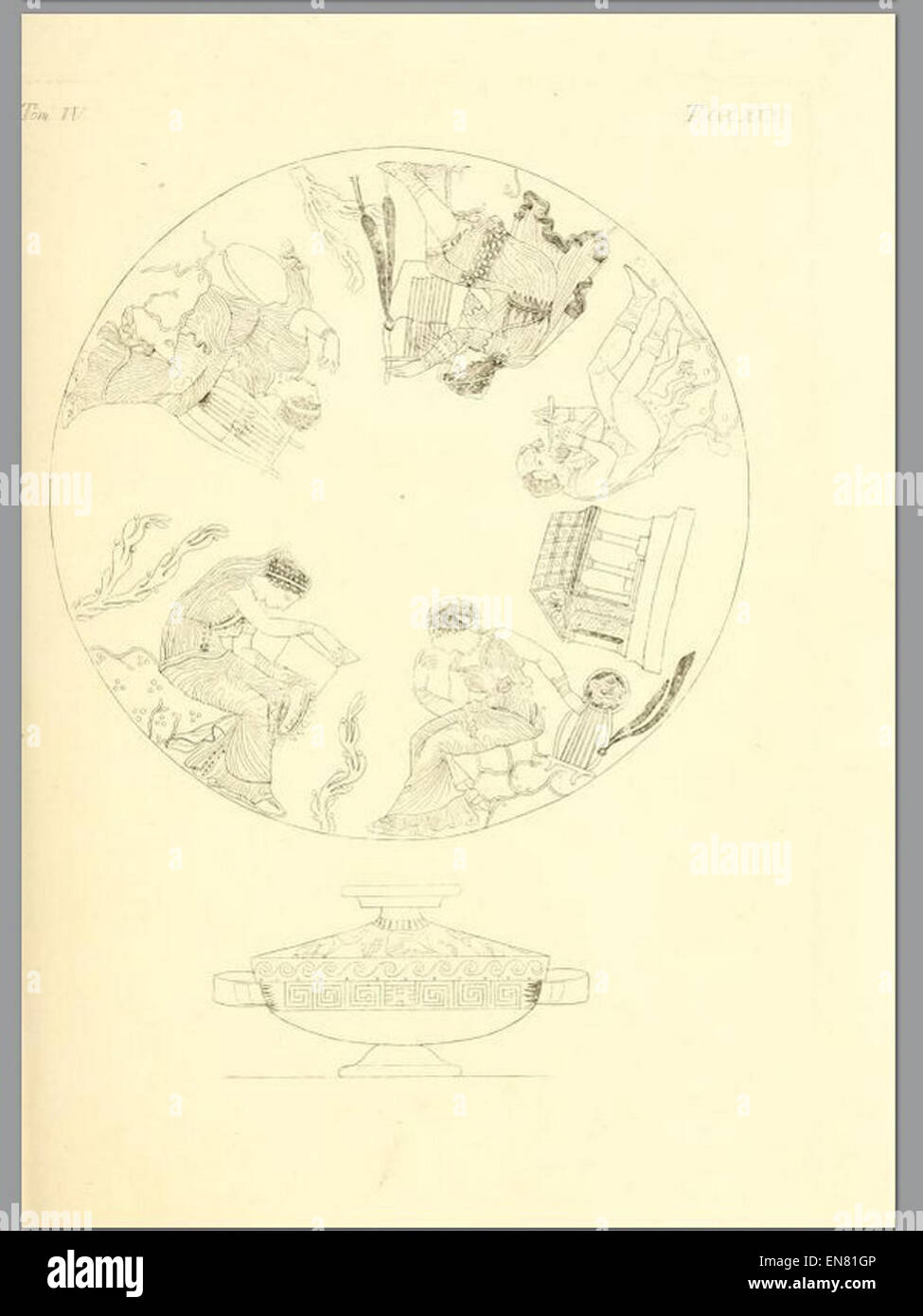 Un volume de 1837 d'Inghirami intitulé *Pitture di vasi fittili*, avec des illustrations d'anciens vases en terre cuite. L'œuvre offre des représentations détaillées de l'art céramique de l'Antiquité, reflétant l'importance culturelle et historique de la poterie grecque et romaine. Banque D'Images