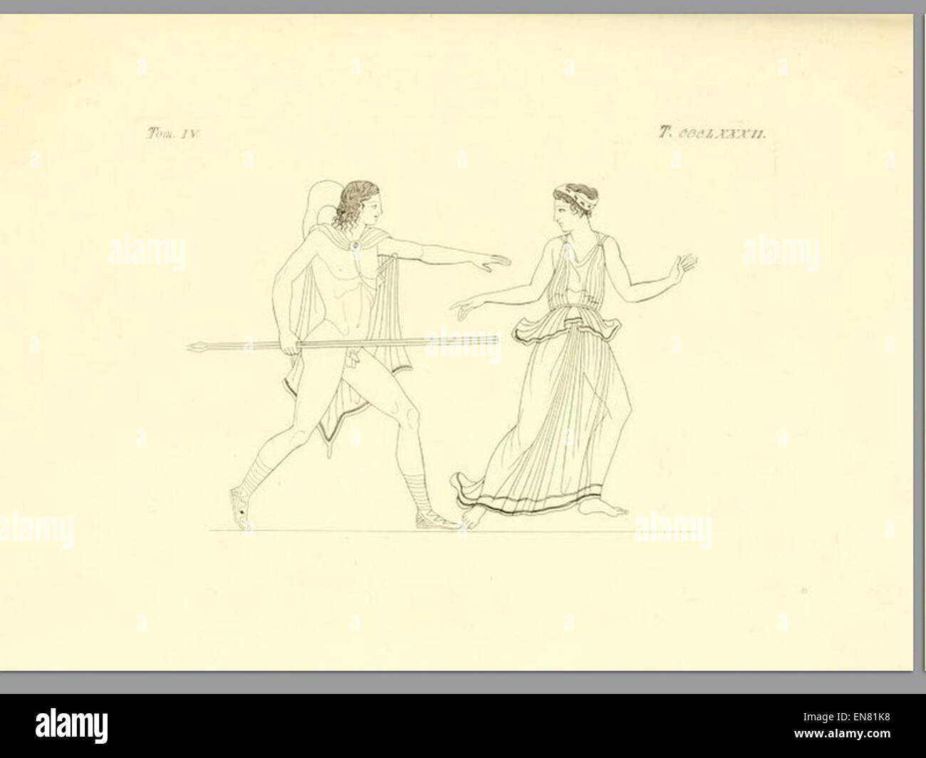 Cette œuvre d'Inghirami de 1837, présentée dans 'Pitture di vasi fittili', présente des représentations détaillées de poteries anciennes, mettant l'accent sur l'art et l'artisanat des récipients en terre cuite de l'Antiquité. Banque D'Images