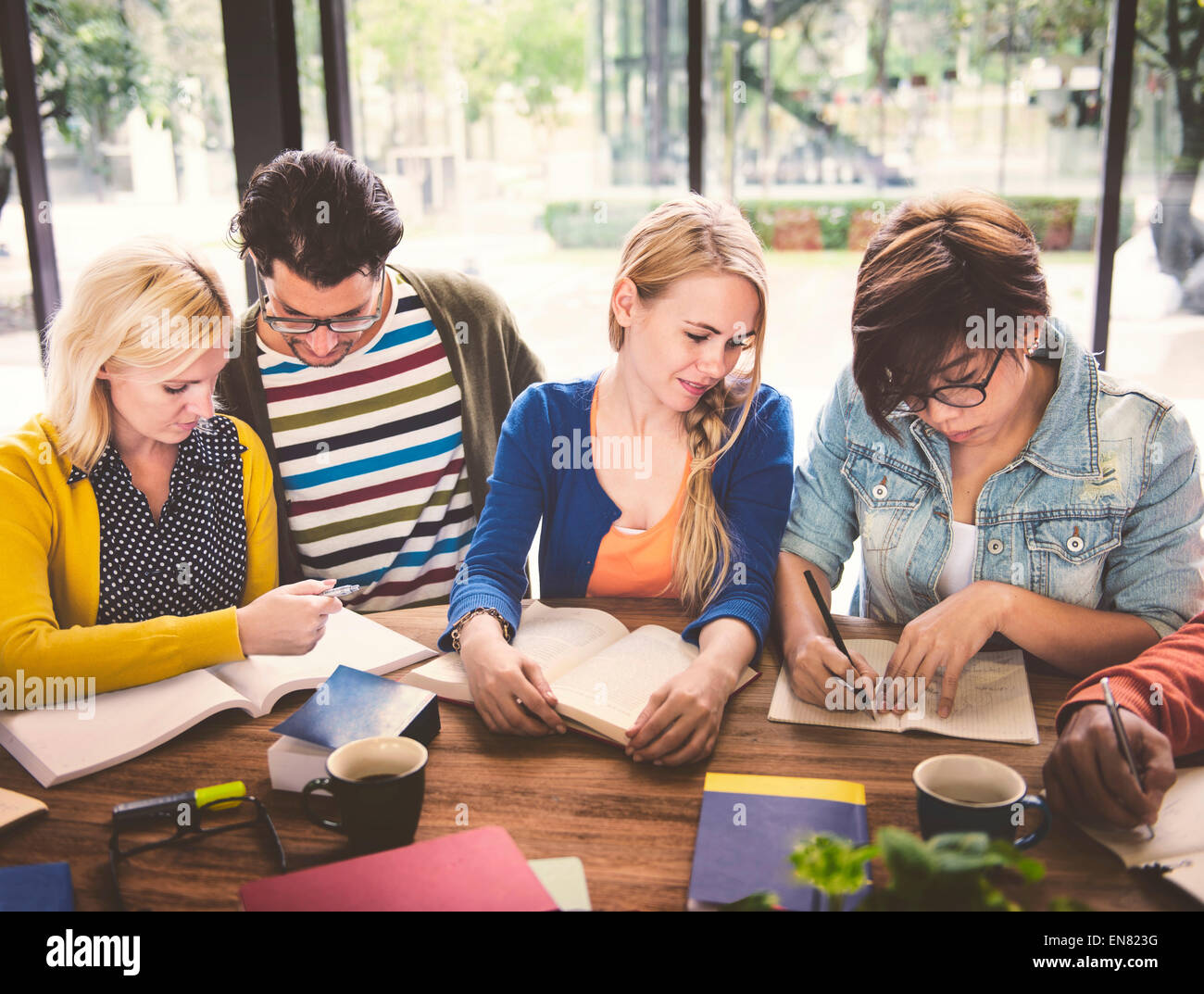 Groupe diversifié d'élèves étudiant Banque D'Images