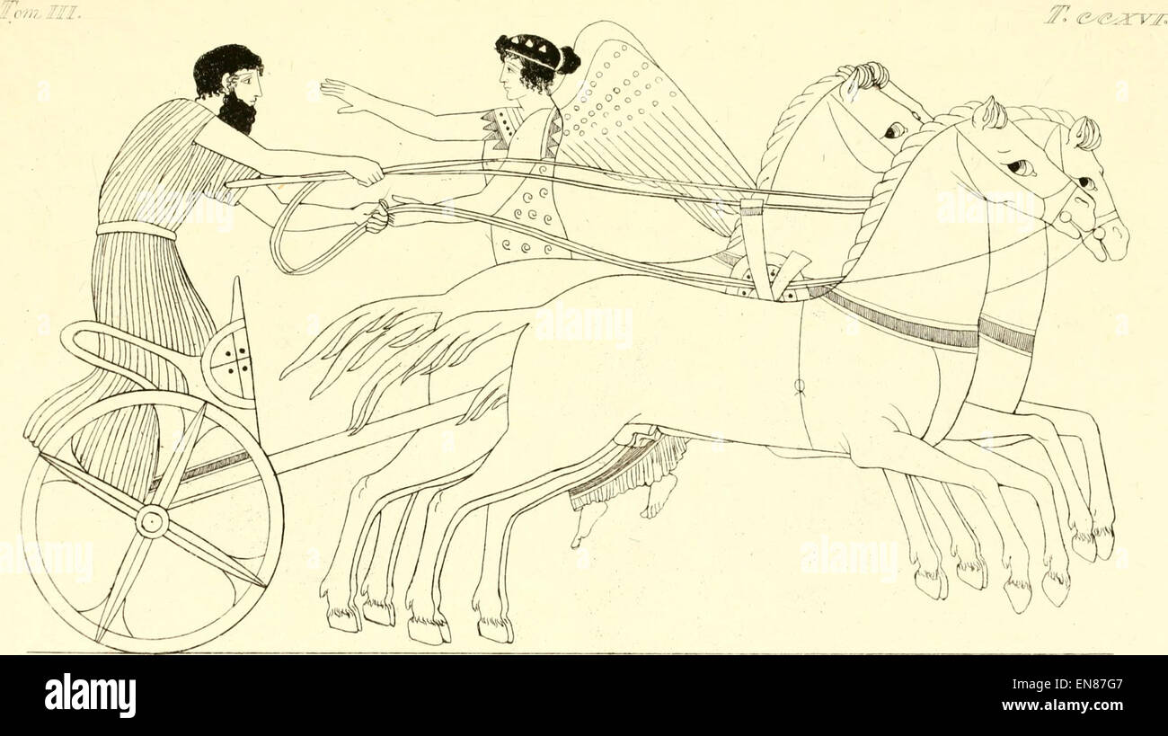 Une image de l'œuvre d'Inghirami de 1835 'Pitture di vasi fittili', volume 3, planche T216, représentant la poterie étrusque antique, mettant en évidence le style artistique et artisanal. Banque D'Images