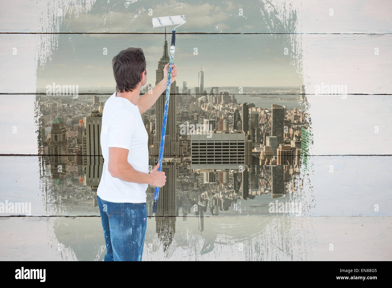 Image composite de l'homme Peinture sur fond blanc Banque D'Images