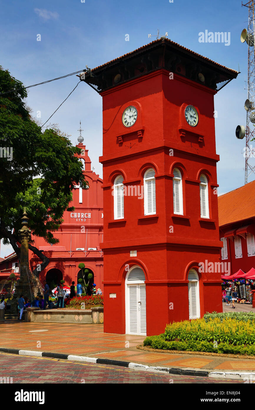 Tang Beng Swee Tour de l'horloge à Dutch Square, connu comme la Place Rouge, à Malacca, Malaisie Banque D'Images