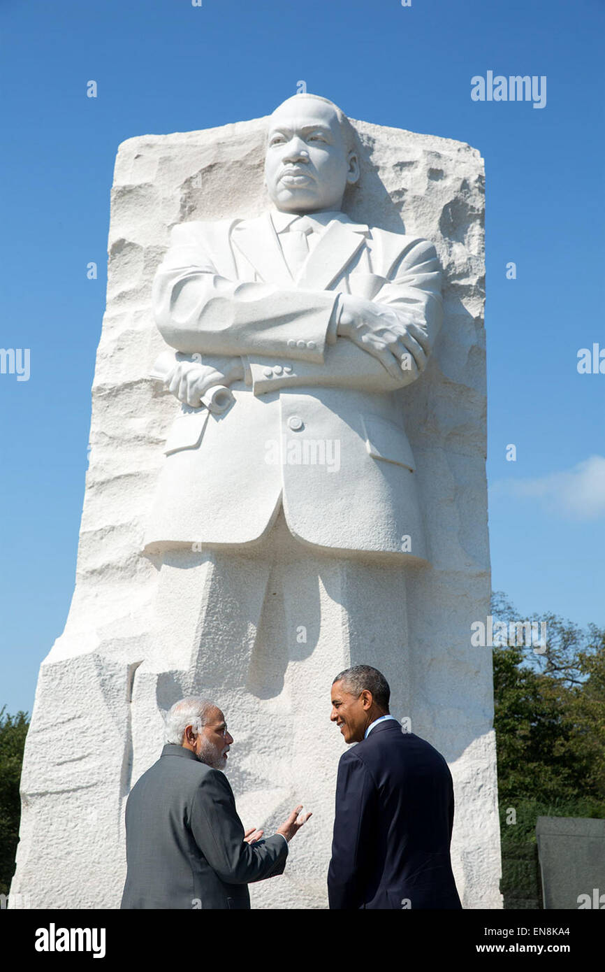 Le président Barack Obama et le premier ministre Narendra Modi de l'Inde visite le Martin Luther King, Jr. sur Memorial à Washington, D.C., septembre 30, 2014. Banque D'Images