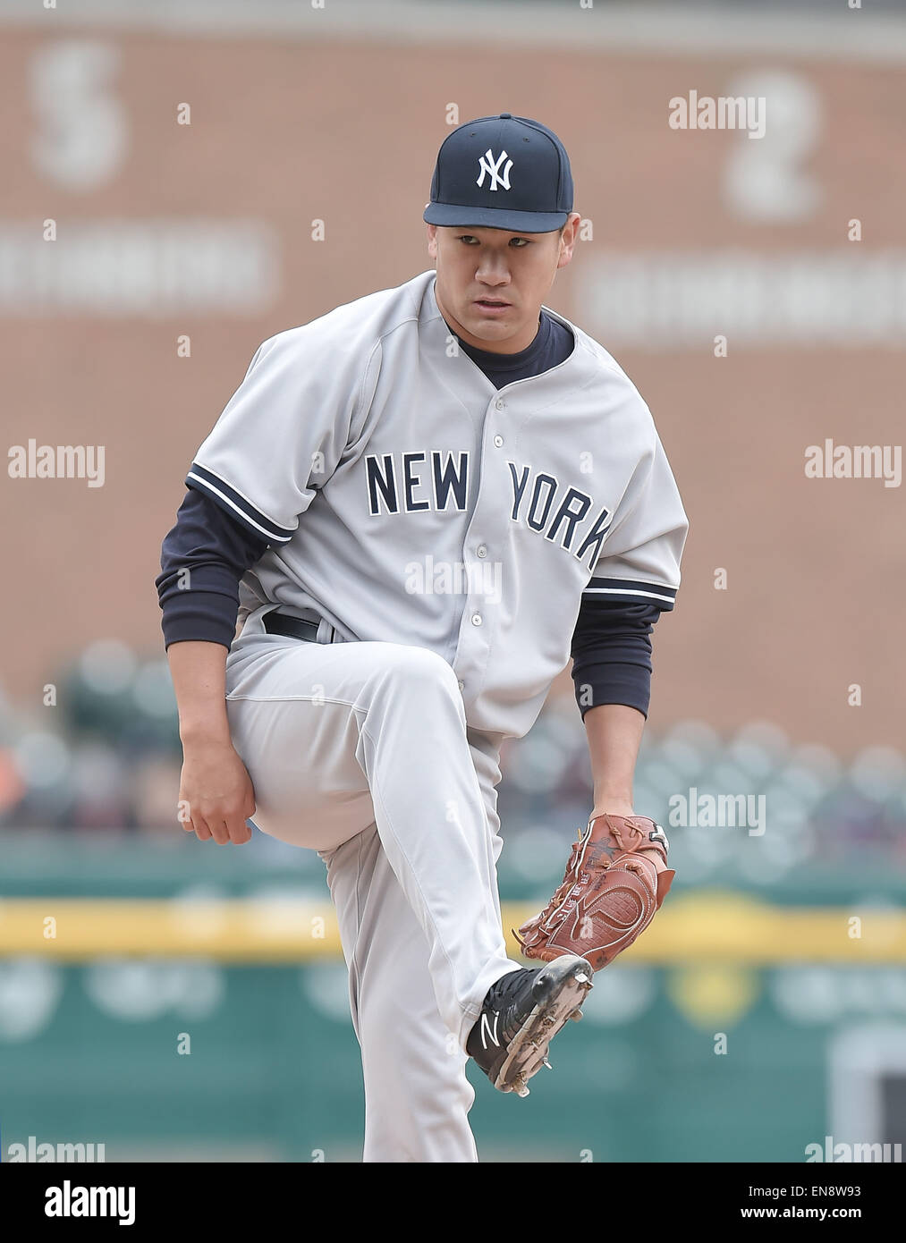 Detroit, Michigan, USA. Apr 23, 2015. Masahiro Tanaka (Yankees) MLB : Pichet Masahiro Tanaka des Yankees de New York en ligue majeure de baseball pendant les match contre les Tigers de Detroit à Comerica Park à Detroit, Michigan, United States . © AFLO/Alamy Live News Banque D'Images