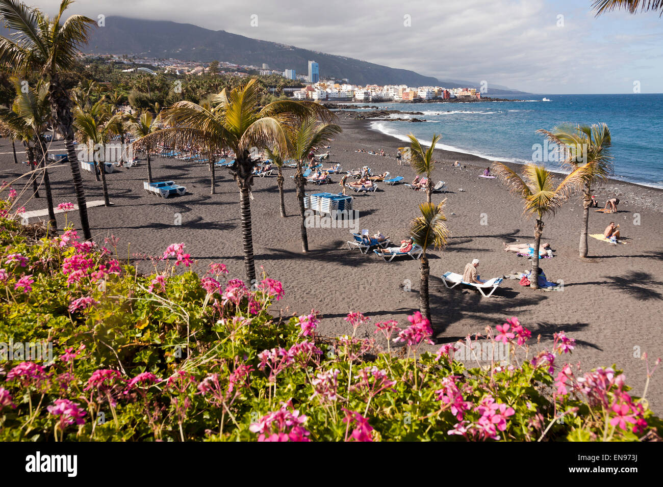 La plage Jardín noir, Puerto de la Cruz, Tenerife, Canaries, Espagne, Europe Banque D'Images