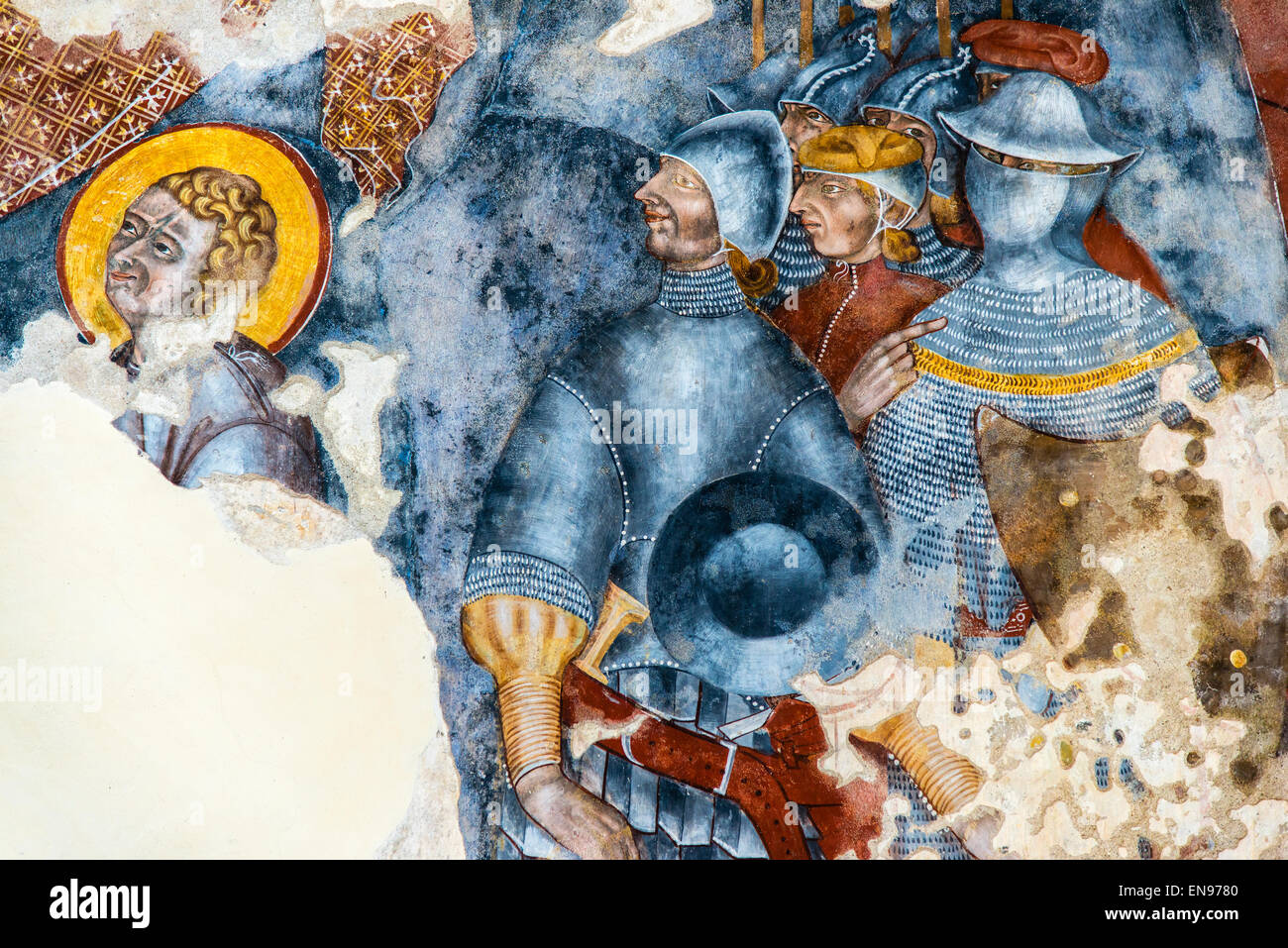 Détail de fresque au ermitage de Santa Caterina del Sasso, Lake Maggiore, Piémont, Italie Banque D'Images
